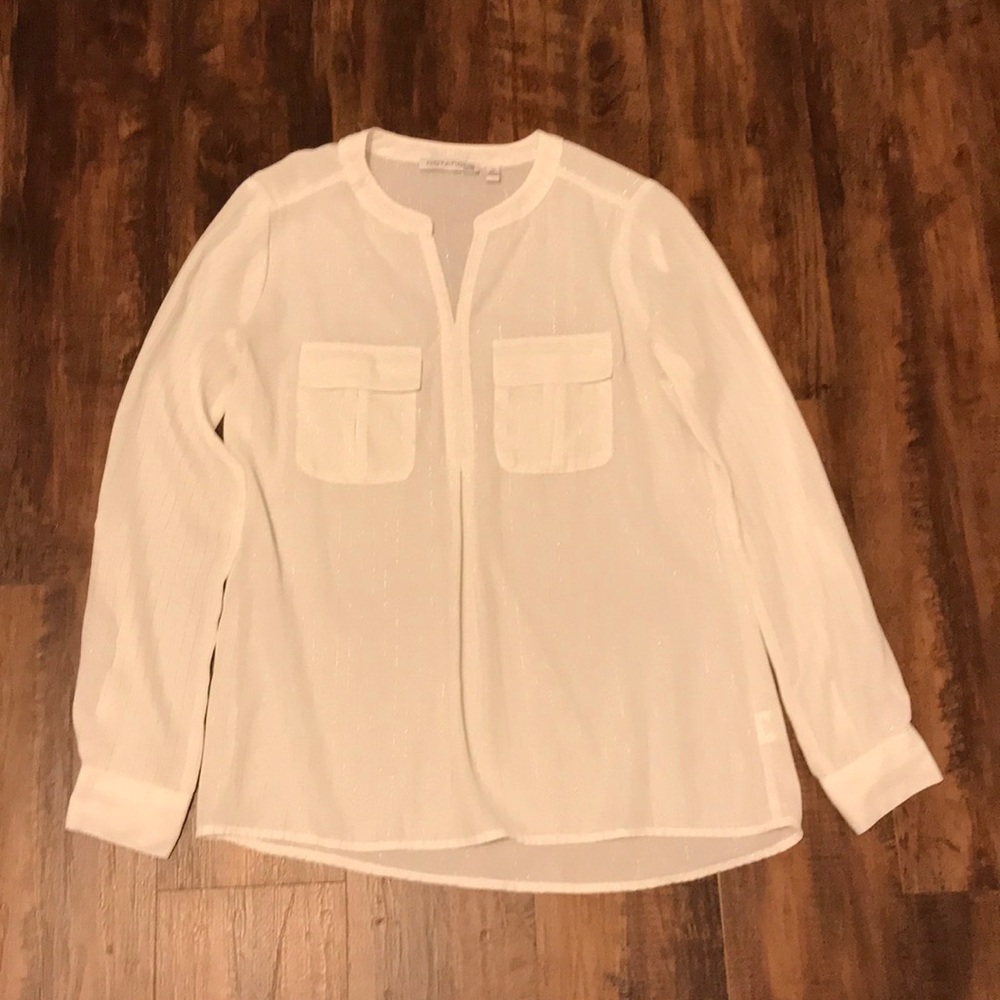 Notations Winter white blouse w silver pinstripes